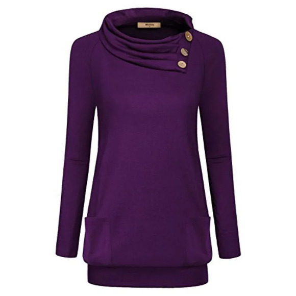 Miusey Sweaters - Raglan Long Sleeve Cowl Neck Pullover with Pockets Size XL